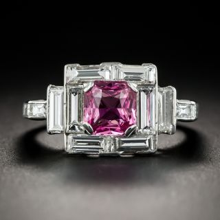 1.16 Carat No Heat Pink Sapphire Platinum and Diamond Ring Ceylon