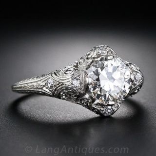 1.16 Carat Platinum and Diamond Antique Engagement Ring