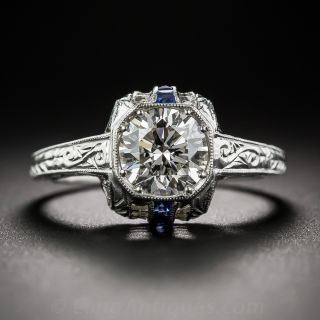 1.16 Carat Platinum and Diamond Art Deco Engagement Ring with Calibre Sapphires