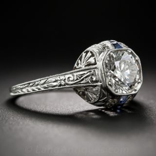 1.16 Carat Platinum and Diamond Art Deco Engagement Ring with Calibre Sapphires