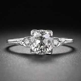 1.17 Carat Antique Cushion-Cut Platinum and Diamond Engagement Ring
