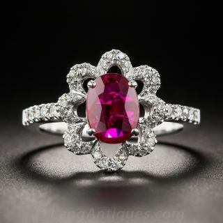 1.17 Carats Natural-No-Heat Ruby and Diamond Ring - 1