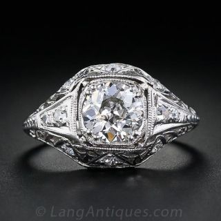1.17  Diamond Antique Engagement Ring in Platinum