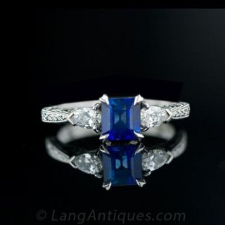 1.18 Carat Emerald Cut Sapphire and Diamond Ring