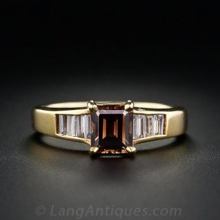 1.19 Carat Estate Engagement Ring with Natural Fancy Brown Emerald-Cut Diamond