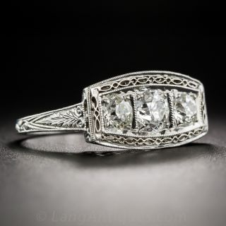 1.20 Carat Art Deco Platinum and Diamond Three-Stone Ring
