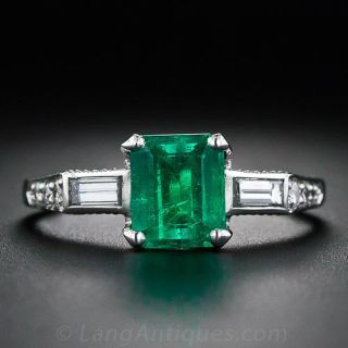 1.20 Carat  Emerald, Diamond and Platinum Estate Ring