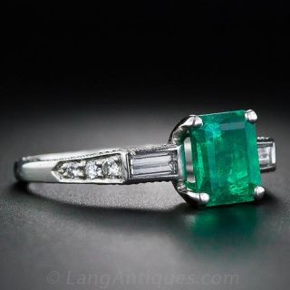 1.20 Carat  Emerald, Diamond and Platinum Estate Ring