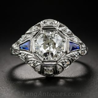 1.20 Carat Platinum and Diamond  Art Deco Engagement Ring