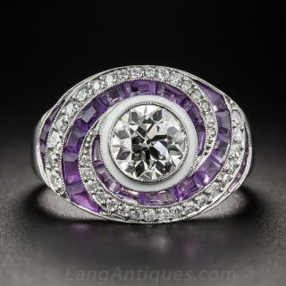 1.20 Diamond Carat Diamond and Amethyst Spiral Ring - 1