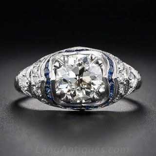 1.21 Carat Diamond and Sapphire Art Deco Style Engagement Ring