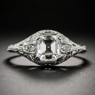 1.21 Carat GIA - E VVS1 Emerald-Cut Diamond Art Deco Ring 