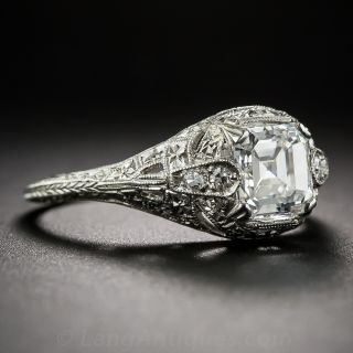 1.21 Carat GIA - E VVS1 Emerald-Cut Diamond Art Deco Ring 
