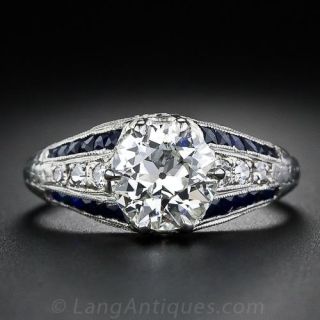 1.22 Carat Diamond and Sapphire Art Deco Engagement Ring