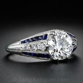 1.22 Carat Diamond and Sapphire Art Deco Engagement Ring