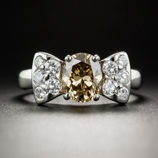 1.22 Carat Natural Brown Diamond and Platinum Bow Ring