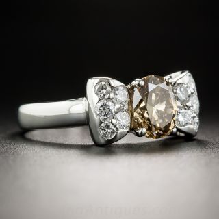 1.22 Carat Natural Brown Diamond and Platinum Bow Ring