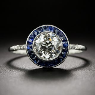 1.22 Carat Old European-Cut Diamond and Sapphire Halo Ring