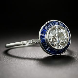 1.22 Carat Old European-Cut Diamond and Sapphire Halo Ring