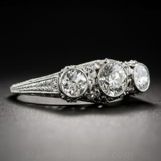 1.22 Carat Platinum and Diamond Art Deco Three-Stone Ring