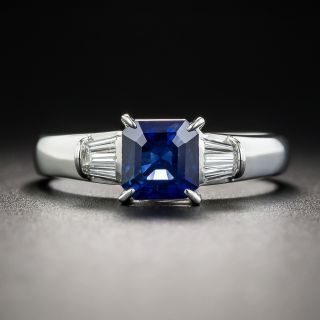 1.22 Carat Square-Cut Sapphire Diamond and Platinum Ring