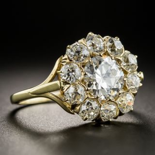 1.24 Carat Center Diamond 18K Yellow Gold Cluster Ring - GIA F VS1