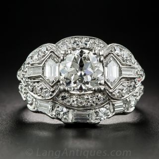 1.24 Carat Diamond and  Platinum Art Deco Wedding Set - GIA
