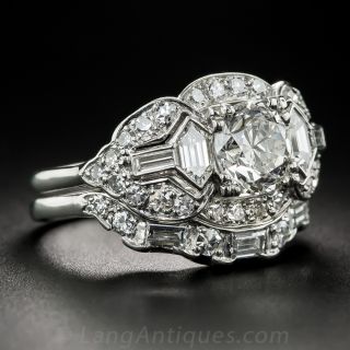 1.24 Carat Diamond and  Platinum Art Deco Wedding Set - GIA