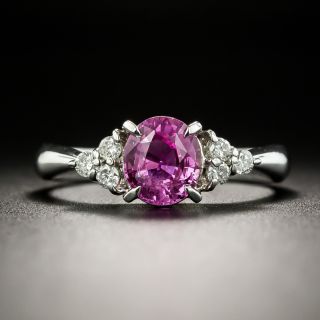1.24 Carat Pink Sapphire Platinum Diamond Ring - 2