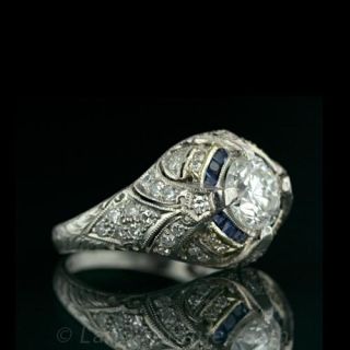 1.24 ct. Art Deco Engagement Ring with Sapphires