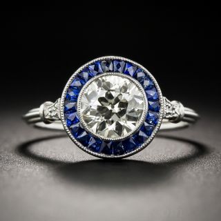 1.25 Diamond Art Deco Style Sapphire Halo Ring
