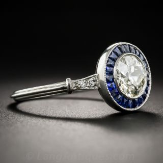 1.25 Diamond Art Deco Style Sapphire Halo Ring