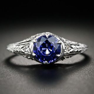1.26 Carat Art Deco Sapphire, Platinum and Diamond Engagement Ring