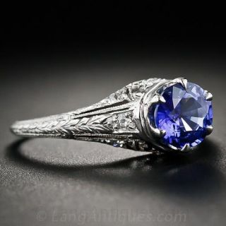 1.26 Carat Art Deco Sapphire, Platinum and Diamond Engagement Ring