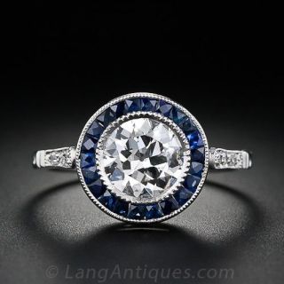  1.26 Carat Deco Style Diamond, Sapphire & Platinum Ring