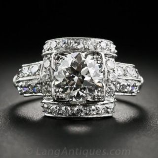 1.28 Carat European-Cut Diamond Art Deco Engagement Ring