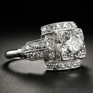 1.28 Carat European-Cut Diamond Art Deco Engagement Ring