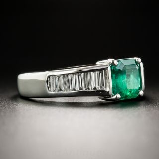 1.29 Carat Colombian Emerald, Platinum Baguette Diamond Ring