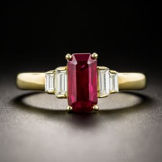 1.29 Carat Emerald-Cut Burma Ruby and Diamond Ring