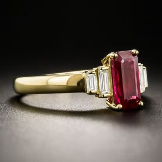 1.29 Carat Emerald-Cut Burma Ruby and Diamond Ring