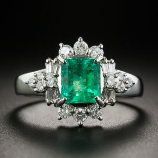 1.29  Emerald Platinum Diamond Ring - 1