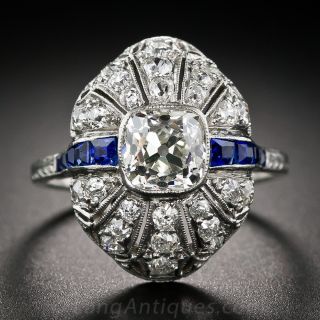 1.30 ct Cushion-Cut Diamond Ring with Sapphires 