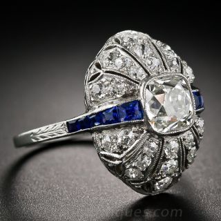 1.30 ct Cushion-Cut Diamond Ring with Sapphires 