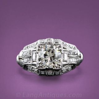 1.30 ct. Diamond  Art Deco Platinum Engagement  Ring