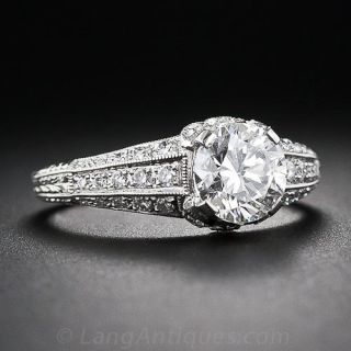 1.32 Carat Platinum and Diamond Vintage Style Engagement Ring