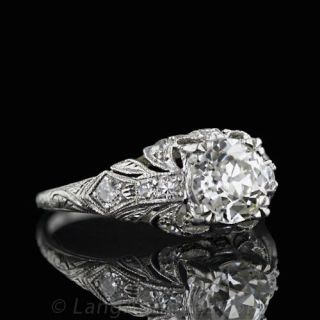 1.32 European Cut Diamond Platinum Engagement Ring