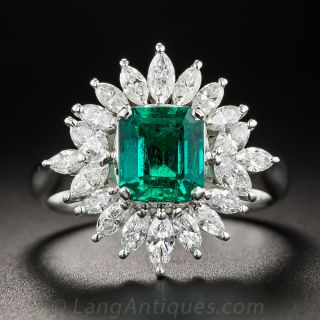 1.33 Carat Emerald Platinum and Diamond Ring