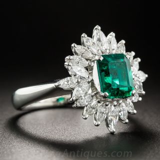 1.33 Carat Emerald Platinum and Diamond Ring