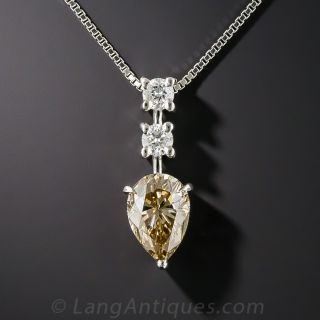1.33 Carat Natural Brown Pear Shape Diamond Pendant - GIA