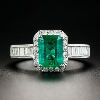 1.34 Carat Emerald Diamond Platinum Ring